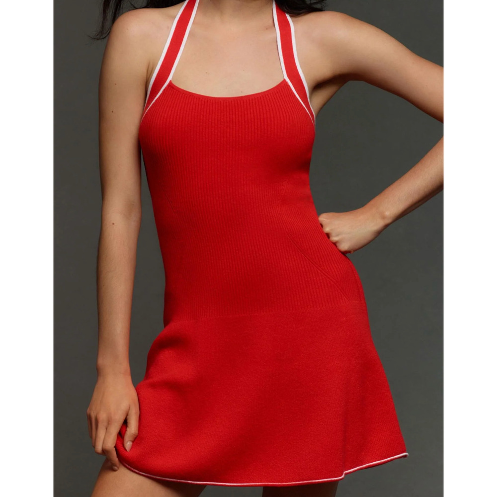 Daily Practice Dress Womens XL Red White Full Speed Halter Mini Anthropologie - Picture 15 of 16